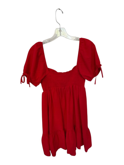 TCEC Size S Red Polyester Puff Short Sleeve Smocked Back Tie Detail Mini Dress Red / S