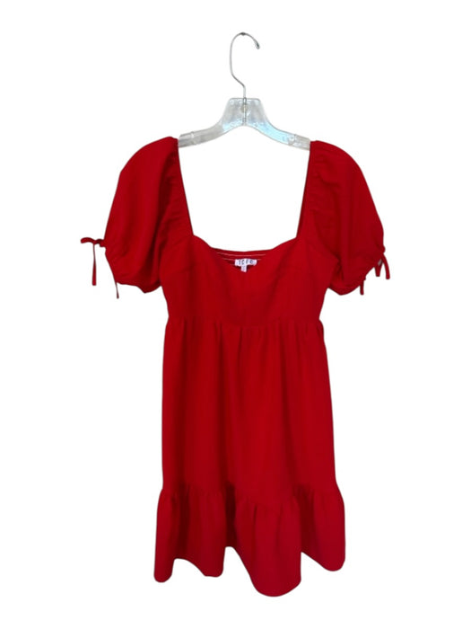 TCEC Size S Red Polyester Puff Short Sleeve Smocked Back Tie Detail Mini Dress Red / S