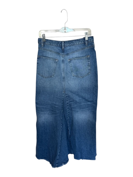 Reformation Size 28 Medium Wash Cotton Denim Front Zip Button Fly Raw Hem Skirt Medium Wash / 28