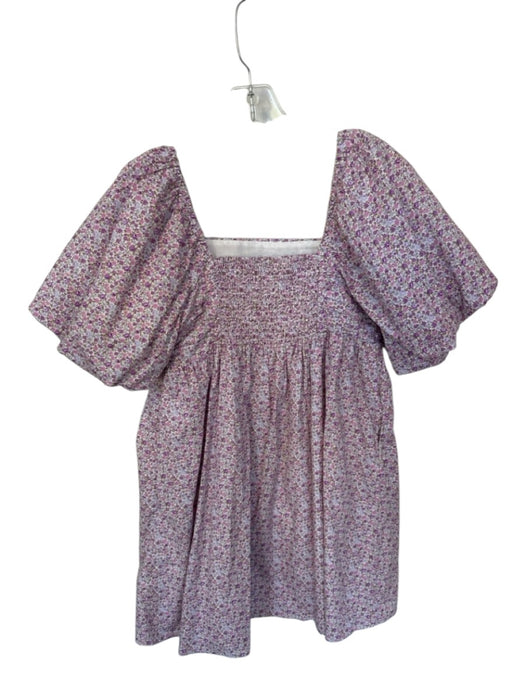 Hyacinth House Size M Purple & White Cotton Floral Rouched Square Neck Dress Purple & White / M
