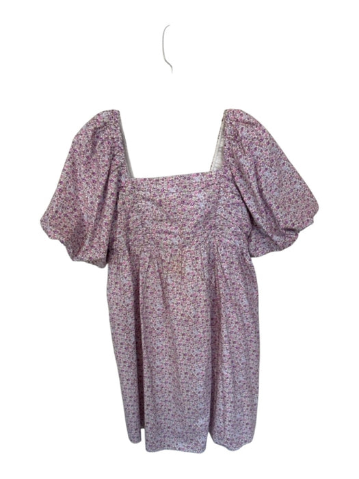 Hyacinth House Size M Purple & White Cotton Floral Rouched Square Neck Dress Purple & White / M