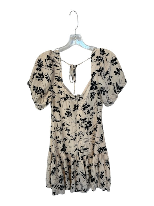 Aster Size M Tan & black Eco vero Puff Short Sleeve balloon hem Tie Back Dress Tan & black / M