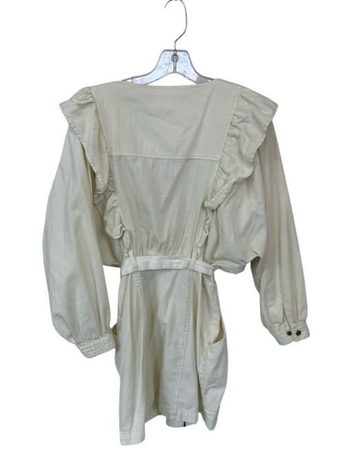 Free People Size S Light Yellow Cotton Long Balloon Sleeve Ruffles Belted Romper Light Yellow / S