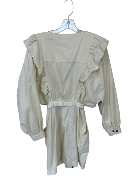 Free People Size S Light Yellow Cotton Long Balloon Sleeve Ruffles Belted Romper Light Yellow / S
