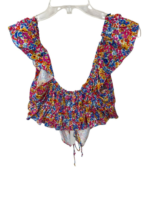 For Love & Lemons Size M Multi Ecovera Flutter Sleeves Flowers Cropped Top Multi / M