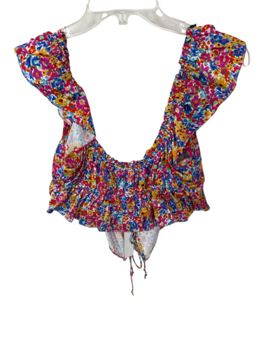 For Love & Lemons Size M Multi Ecovera Flutter Sleeves Flowers Cropped Top Multi / M
