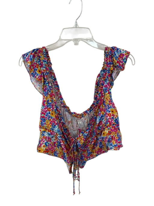 For Love & Lemons Size M Multi Ecovera Flutter Sleeves Flowers Cropped Top Multi / M