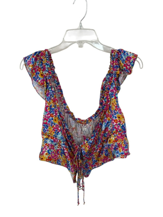 For Love & Lemons Size M Multi Ecovera Flutter Sleeves Flowers Cropped Top Multi / M