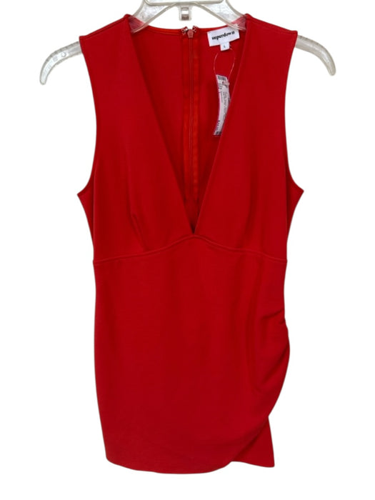 Superdown Size L Tomato Rayon Sleeveless Gathered Side Back Zip V Neck Dress Tomato / L