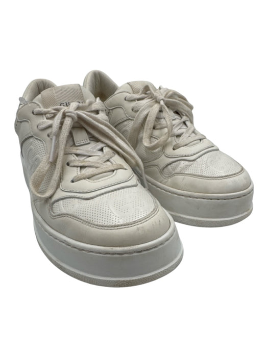 Gucci Shoe Size 38.5 White Leather Upper Perforated Guccissima Low Top Sneakers White / 38.5