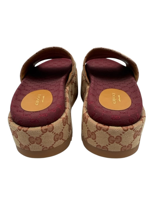 Gucci Shoe Size 37.5 Beige & Burgundy Red textile upper Guccissima Slide Sandals Beige & Burgundy Red / 37.5