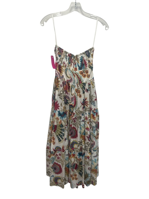 Charina Sarte Size XS White & Multi Cotton Floral Paisley Strapless Dress White & Multi / XS