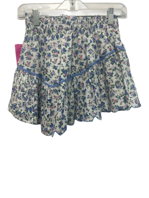 Loveshackfancy Size XS White, Blue & Green Cotton Floral Elastic Waistband Skirt White, Blue & Green / XS