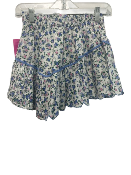 Loveshackfancy Size XS White, Blue & Green Cotton Floral Elastic Waistband Skirt White, Blue & Green / XS