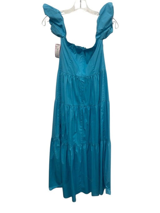 Staud Size 4 Turquiose Cotton Puff Short Sleeve Off Shoulder Button Front Dress Turquiose / 4
