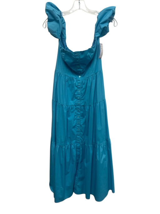 Staud Size 4 Turquiose Cotton Puff Short Sleeve Off Shoulder Button Front Dress Turquiose / 4