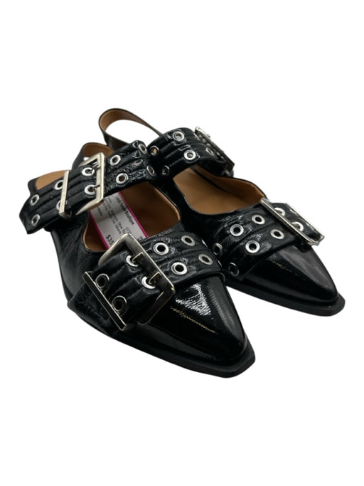 Steve Madden Shoe Size 9 Black & Silver Slingbacks Silver Buckle Sandals Black & Silver / 9