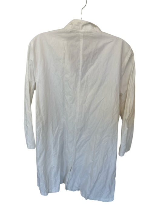 Eileen Fisher Size M White Cotton Blend Collar V Neck Button Down Pockets Dress White / M