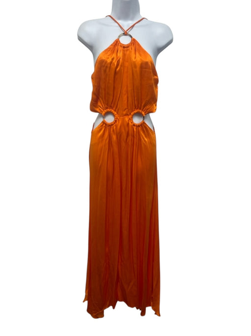 Elliatt Size S Orange Viscose Satin Halter O Ring Maxi Dress Orange / S