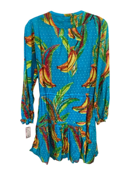 Farm Rio Size Small Blue, Red, Green Cotton Long Sleeve Bananas Swiss Dot Dress Blue, Red, Green / Small