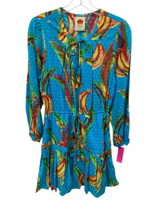 Farm Rio Size Small Blue, Red, Green Cotton Long Sleeve Bananas Swiss Dot Dress Blue, Red, Green / Small