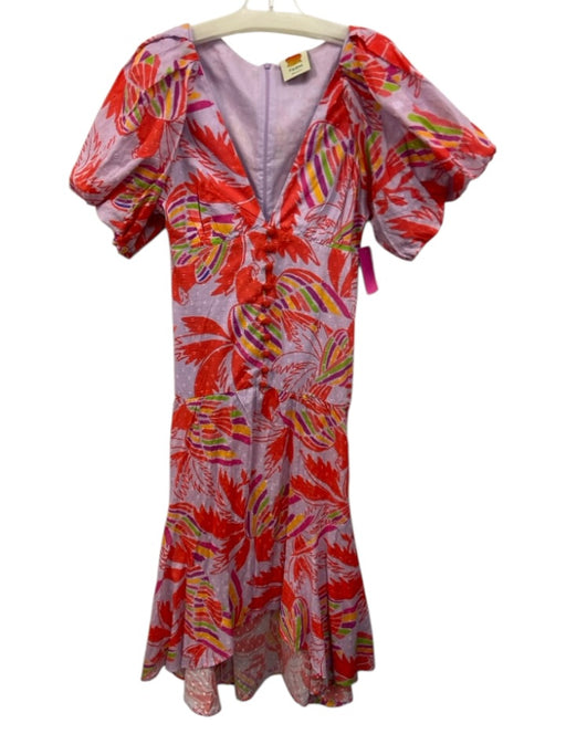 Farm Rio Size Small Purple, Red, Green Cotton Short Balloon Sleeve Floral Dress Purple, Red, Green / Small