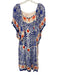 Farm Rio Size Small Blue, Orange, White Viscose Long Sleeve Floral Midi Dress Blue, Orange, White / Small