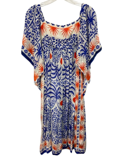 Farm Rio Size Small Blue, Orange, White Viscose Long Sleeve Floral Midi Dress Blue, Orange, White / Small