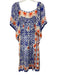 Farm Rio Size Small Blue, Orange, White Viscose Long Sleeve Floral Midi Dress Blue, Orange, White / Small