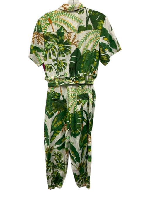 Farm Rio Size Small Green, Yellow, Orange Linen Short Sleeve Tapered Jumpsuit Green, Yellow, Orange / Small