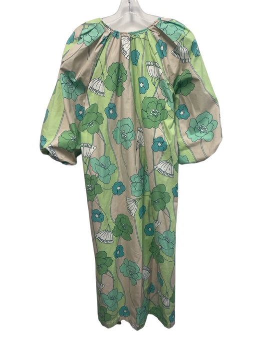 Hyacinth House Size XS Green, Blue, Beige Cotton Long puff sleeve Floral Dress Green, Blue, Beige / XS