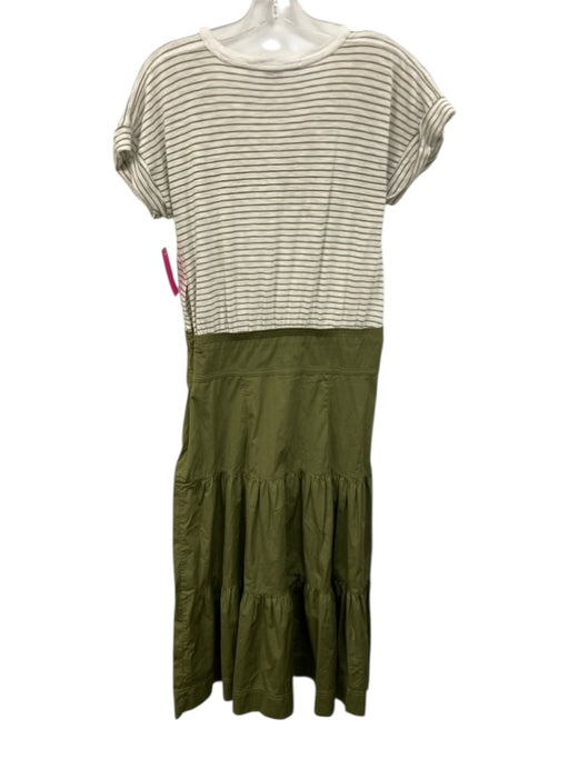 Veronica Beard Jeans Size Medium Green & White Cotton Short Sleeve Striped Dress Green & White / Medium