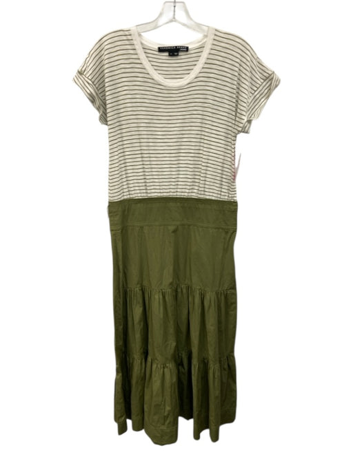 Veronica Beard Jeans Size Medium Green & White Cotton Short Sleeve Striped Dress Green & White / Medium