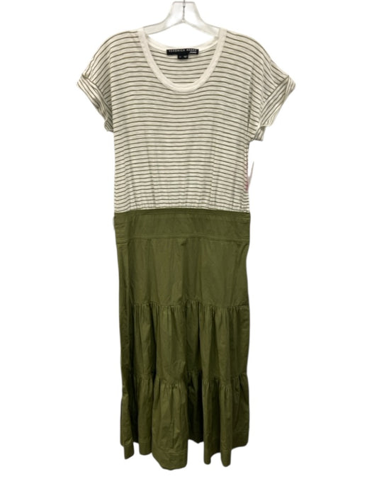 Veronica Beard Jeans Size Medium Green & White Cotton Short Sleeve Striped Dress Green & White / Medium
