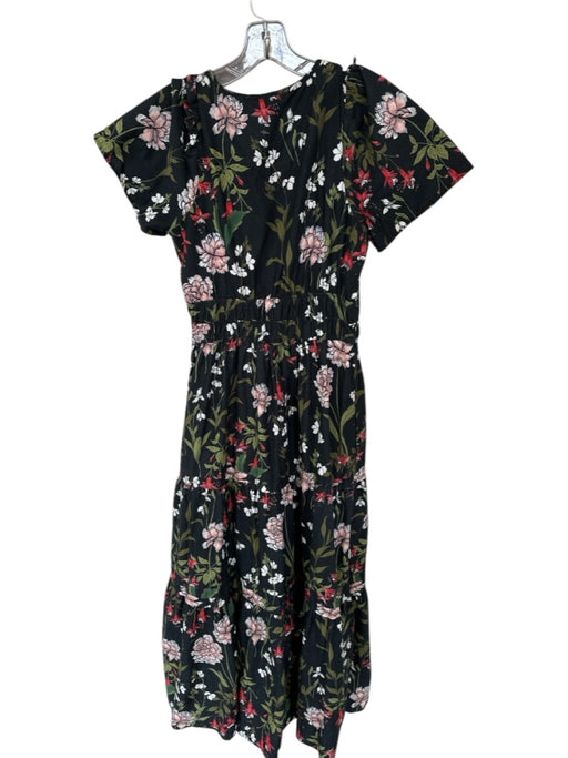 Anthropologie Size S Black & Multi Cotton Floral V Neck Smocked Waist Maxi Dress Black & Multi / S