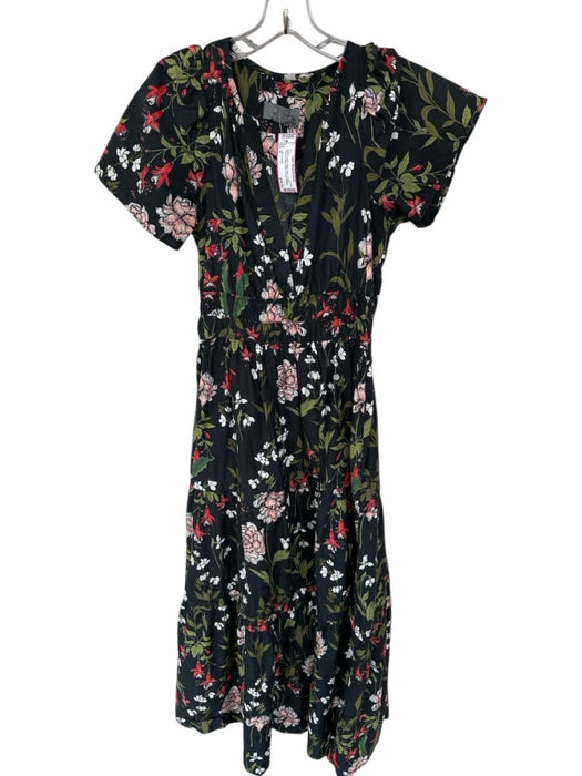 Anthropologie Size S Black & Multi Cotton Floral V Neck Smocked Waist Maxi Dress Black & Multi / S