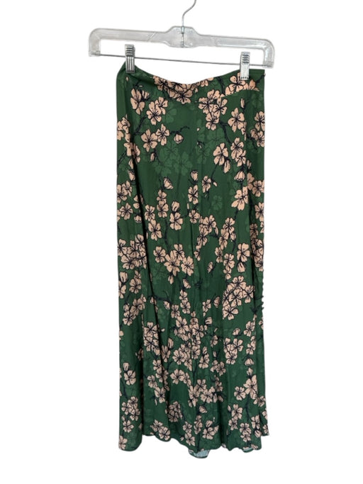 Kachel x Anthropologie Size 0 Green & Peach Viscose Floral Maxi Front Slit Skirt Green & Peach / 0