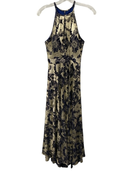 Betsey & Adam Size 6P Navy, Black, Gold Polyester Blend Sleeveless Floral Gown Navy, Black, Gold / 6P