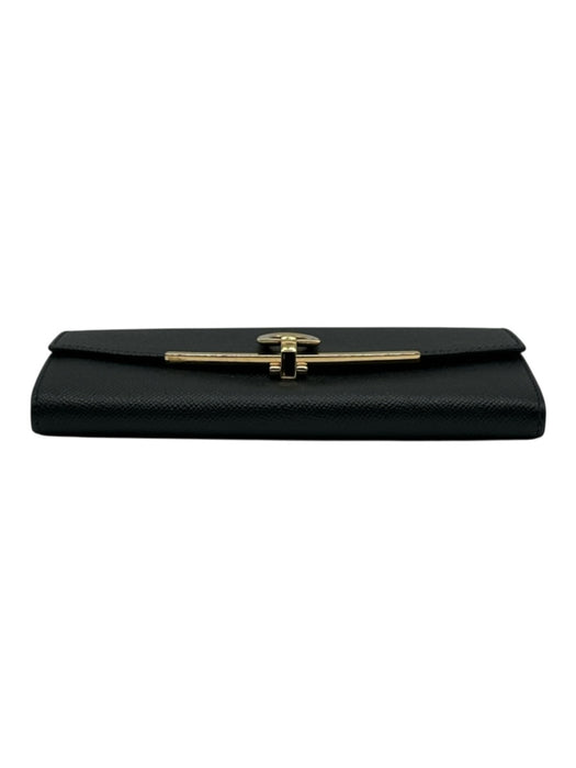 Salvatore Ferragamo Black Leather Flap Gold Hardware Horse Bit Wallets Black