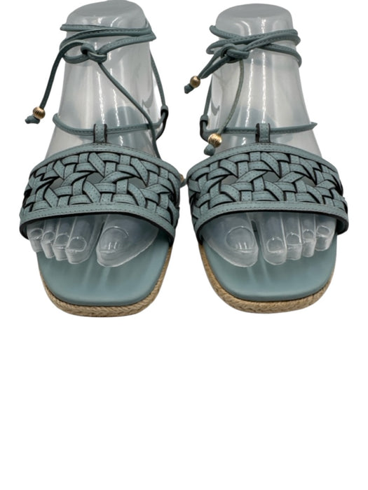 Tory Burch Shoe Size 7 Light Blue Leather Upper Ankle Wrap Woven Espadrille Light Blue / 7