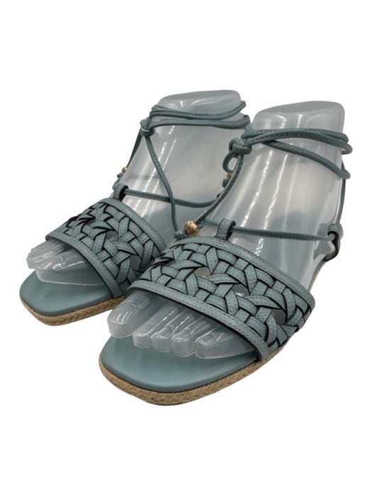 Tory Burch Shoe Size 7 Light Blue Leather Upper Ankle Wrap Woven Espadrille Light Blue / 7