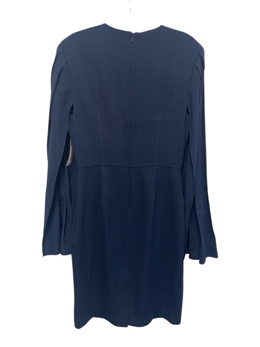 Trina Turk Size 8 Navy Blue Polyester Pleat Detail Open Sleeve Cape Detail Dress Navy Blue / 8