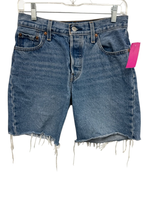Levi's Size 25 Medium Wash Cotton Denim Raw Hem Button Fly Bermuda Shorts Medium Wash / 25