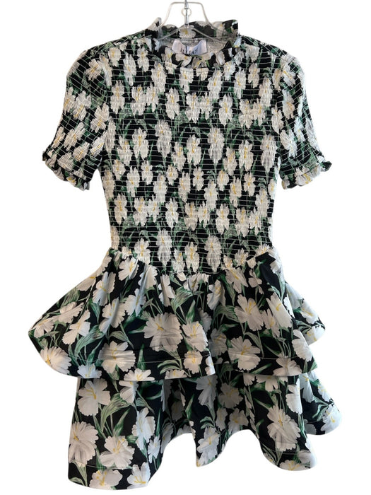 Elliatt Size SP Green & Black Polyester Shirred Mini Floral Ruffle Skirt Dress Green & Black / SP
