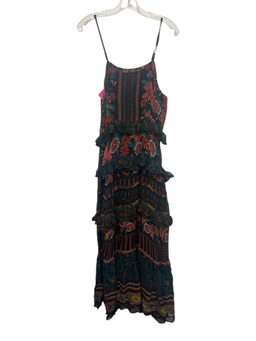 Farm Rio Size L Black, Red, Multi Viscose Sleeveless Floral Print Midi Dress Black, Red, Multi / L