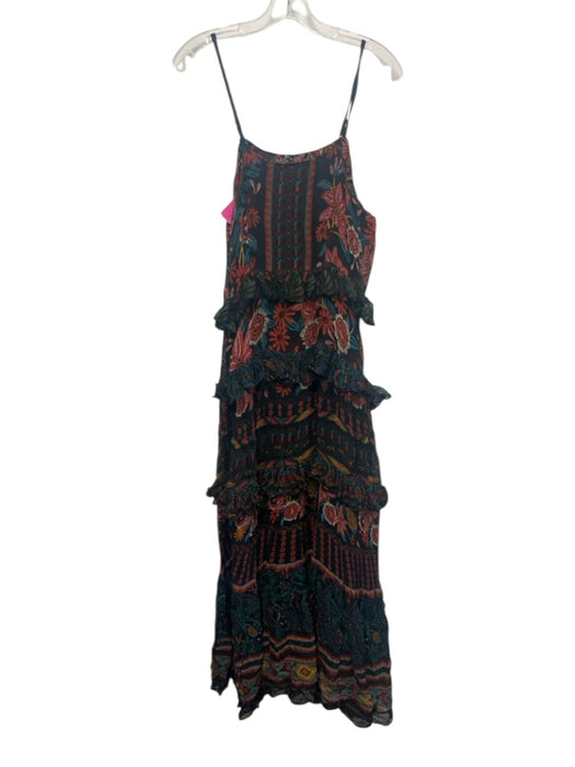 Farm Rio Size L Black, Red, Multi Viscose Sleeveless Floral Print Midi Dress Black, Red, Multi / L