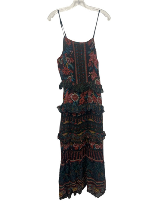 Farm Rio Size L Black, Red, Multi Viscose Sleeveless Floral Print Midi Dress Black, Red, Multi / L