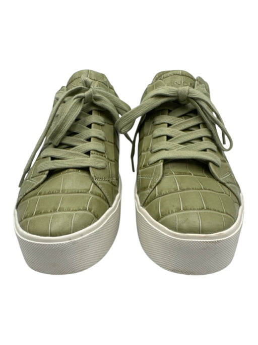 Vince Shoe Size 7.5 Olive Green Embossed Leather Lace Up Low Top Sneakers Olive Green / 7.5