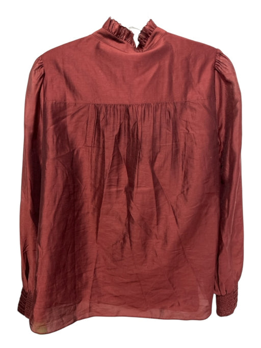 ME + EM Size 6 Red Tencel Blend Long Sleeve Buttons Sash Inc Pleats Top Red / 6