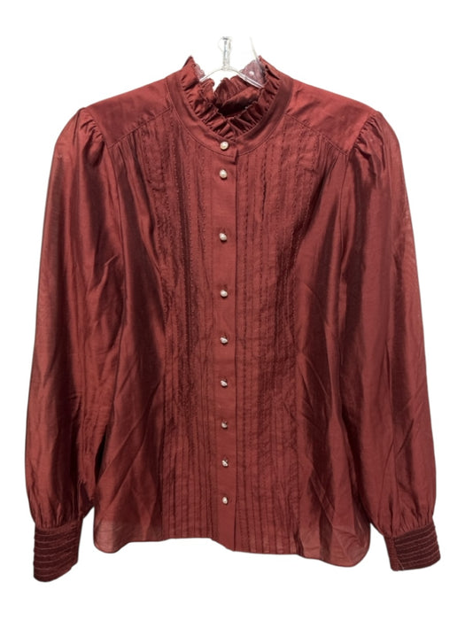 ME + EM Size 6 Red Tencel Blend Long Sleeve Buttons Sash Inc Pleats Top Red / 6